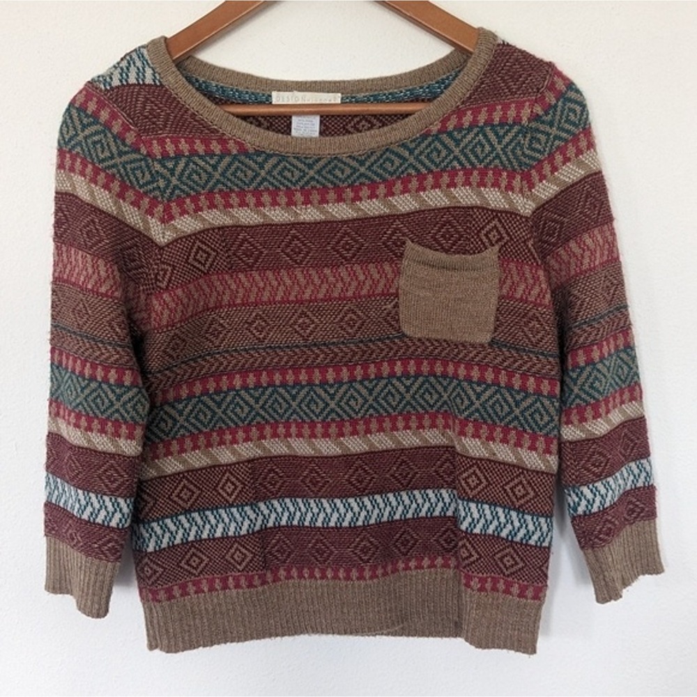 Design History Sweater Small Multicolored Bohemian Wool Blend Pullover Pocket - Picture 5 of 9